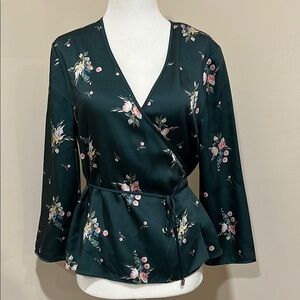 Ted Baker Teal and Floral Patterned wrap blouse